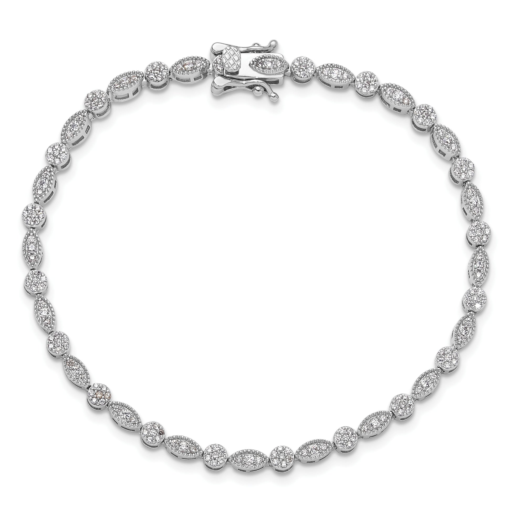 Sterling Silver Rhodium-plated Round/Marquise Pattern CZ 7.5in Bracelet