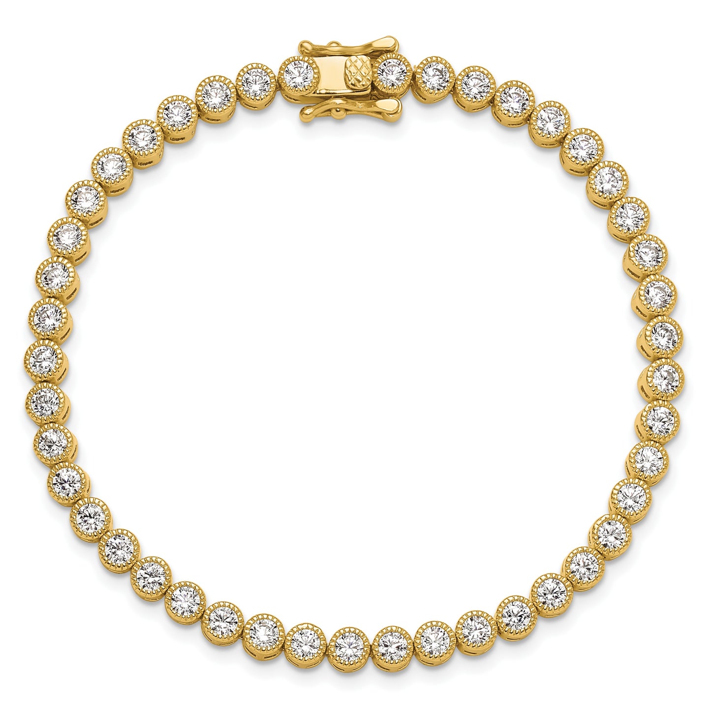 Sterling Silver Gold-tone 4mm Round CZ 7.5in Tennis Bracelet