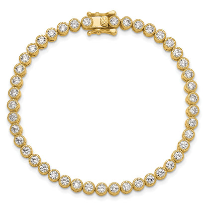 Sterling Silver Gold-tone 4mm Round CZ 7.5in Tennis Bracelet