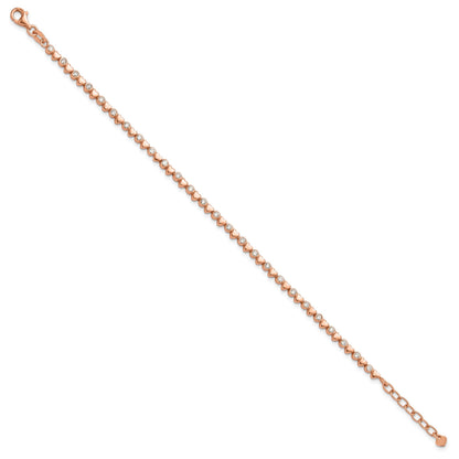 Sterling Silver Rose-tone Polished CZ and Hearts 7in w/1in ext. Bracelet