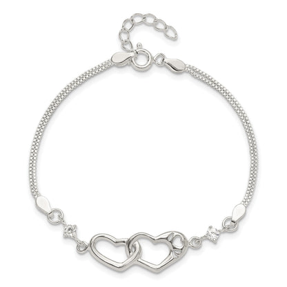 Sterling Silver Rhodium-plated Polished CZ I Heart You w/1in ext Bracelet
