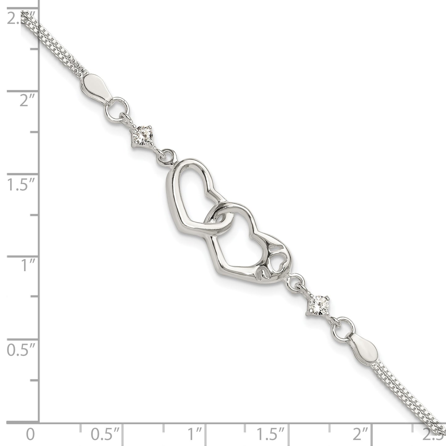 Sterling Silver Rhodium-plated Polished CZ I Heart You w/1in ext Bracelet