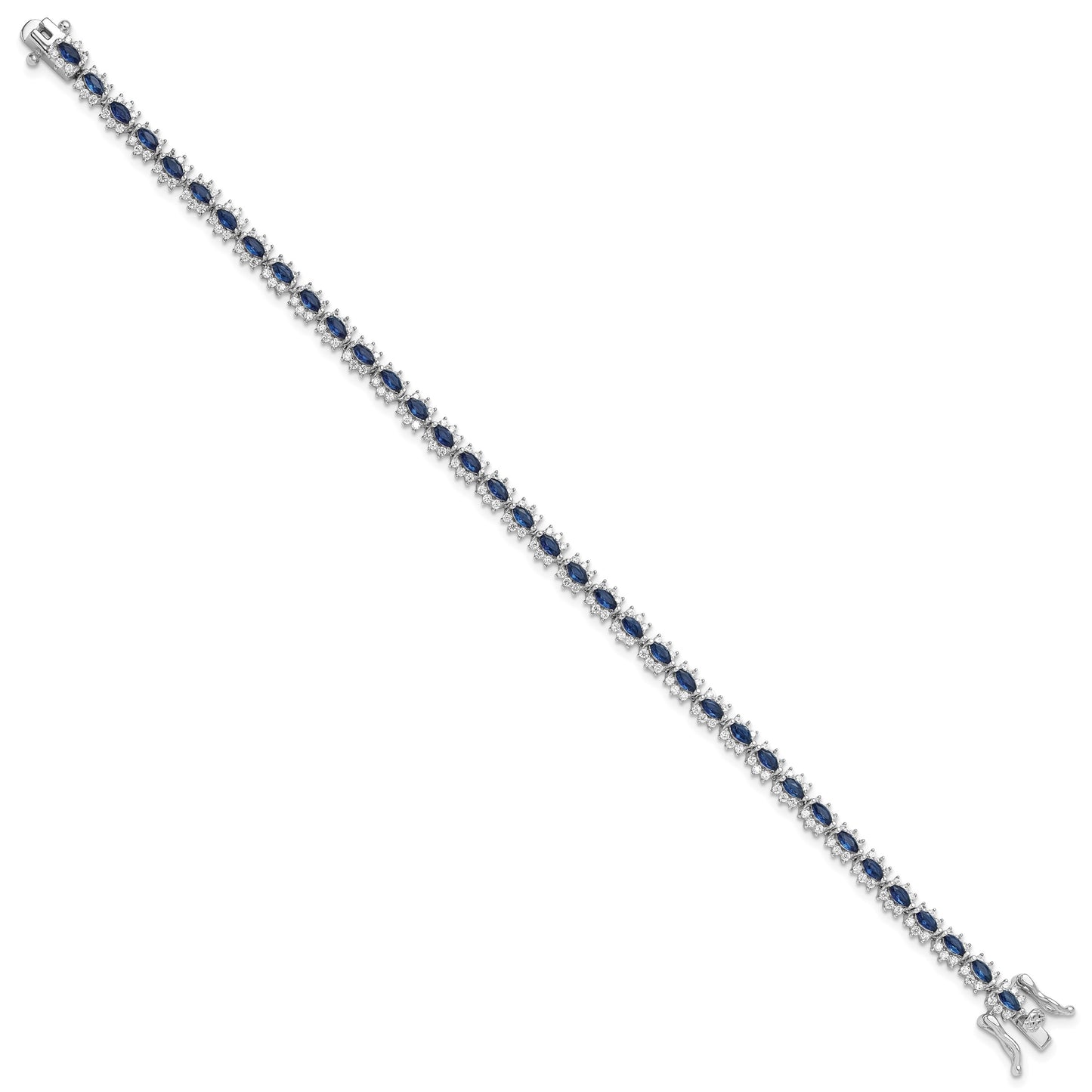 Sterling Silver Rhodium-plated with Blue and White CZ 7.5in Bracelet