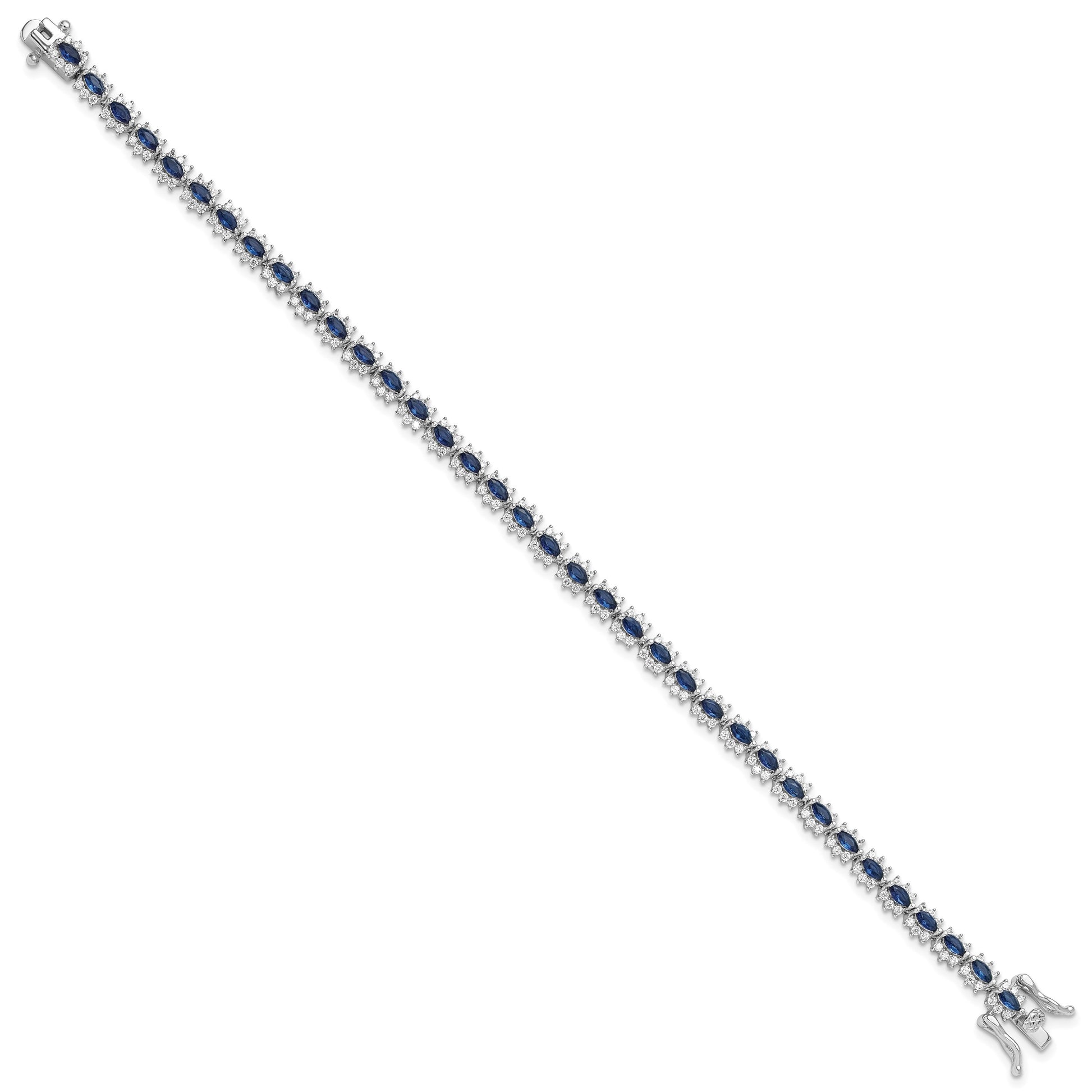 Sterling Silver Rhodium-plated with Blue and White CZ 7.5in Bracelet