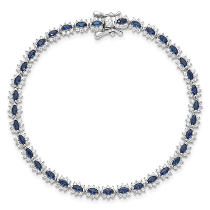 Sterling Silver Rhodium-plated with Blue and White CZ 7.5in Bracelet