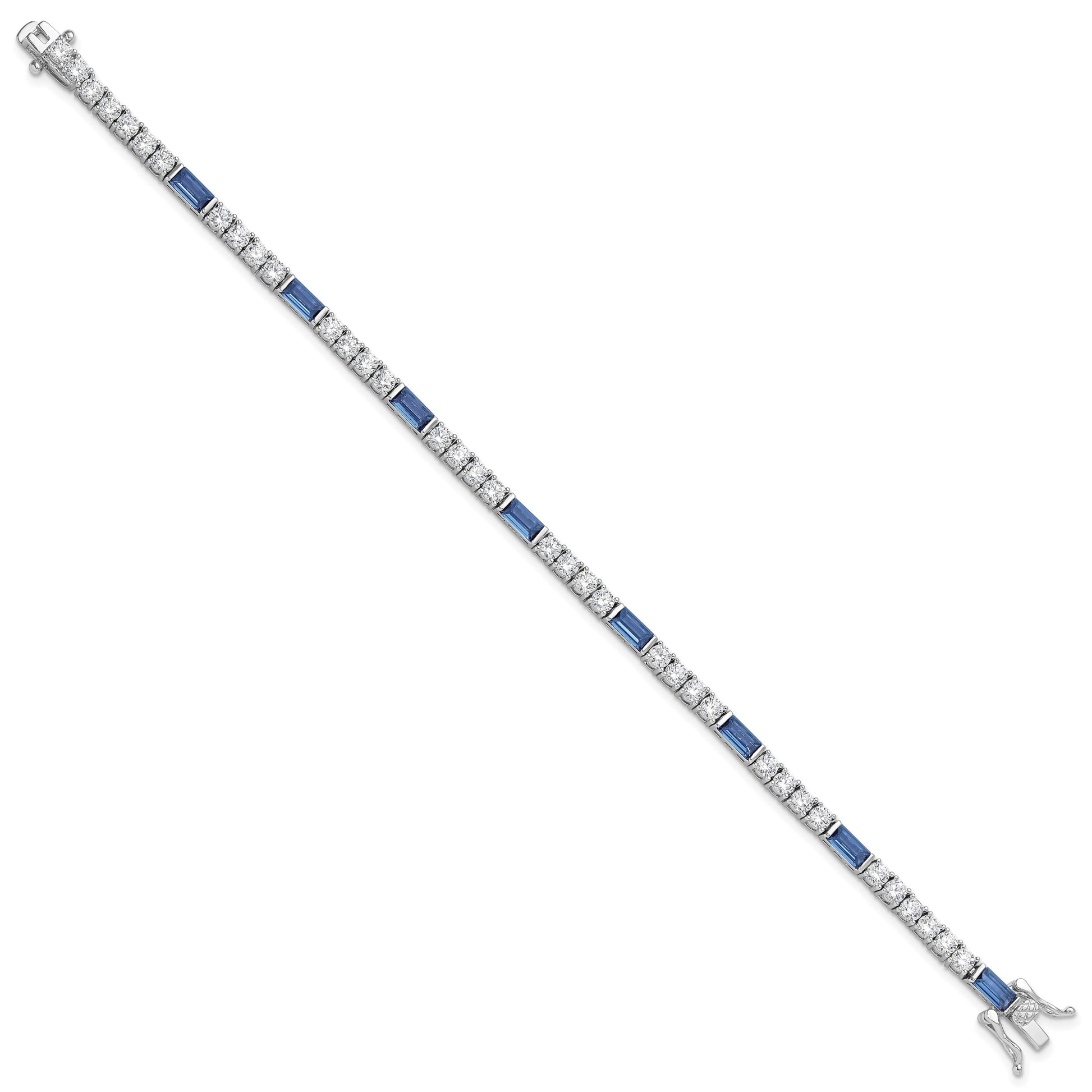 Sterling Silver Rhodium-plated Blue and White CZ 7.25in Tennis Bracelet