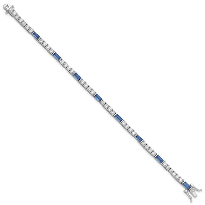 Sterling Silver Rhodium-plated Blue and White CZ 7.25in Tennis Bracelet