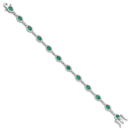 Sterling Silver Rhodium-plated White and Green CZ Link Bracelet