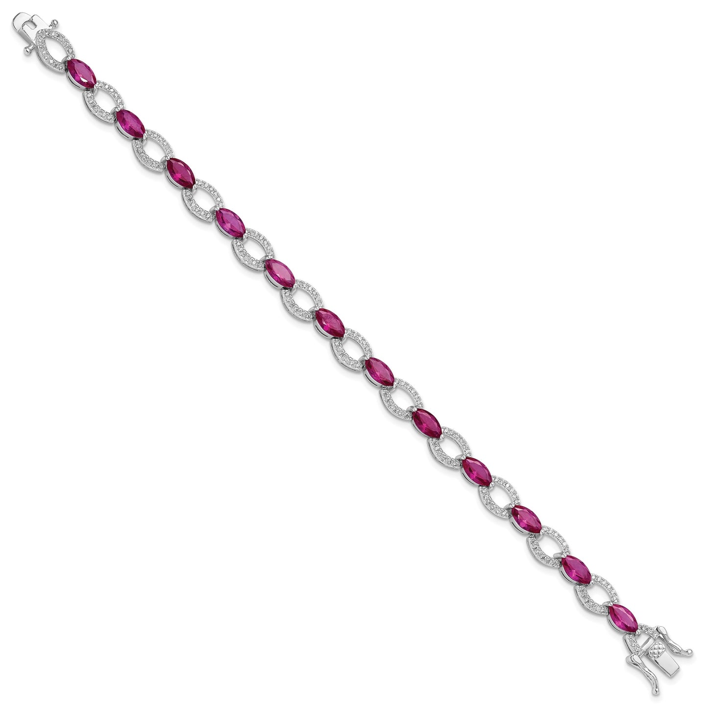 Sterling Silver Rhodium-plated White and Red CZ Link Bracelet