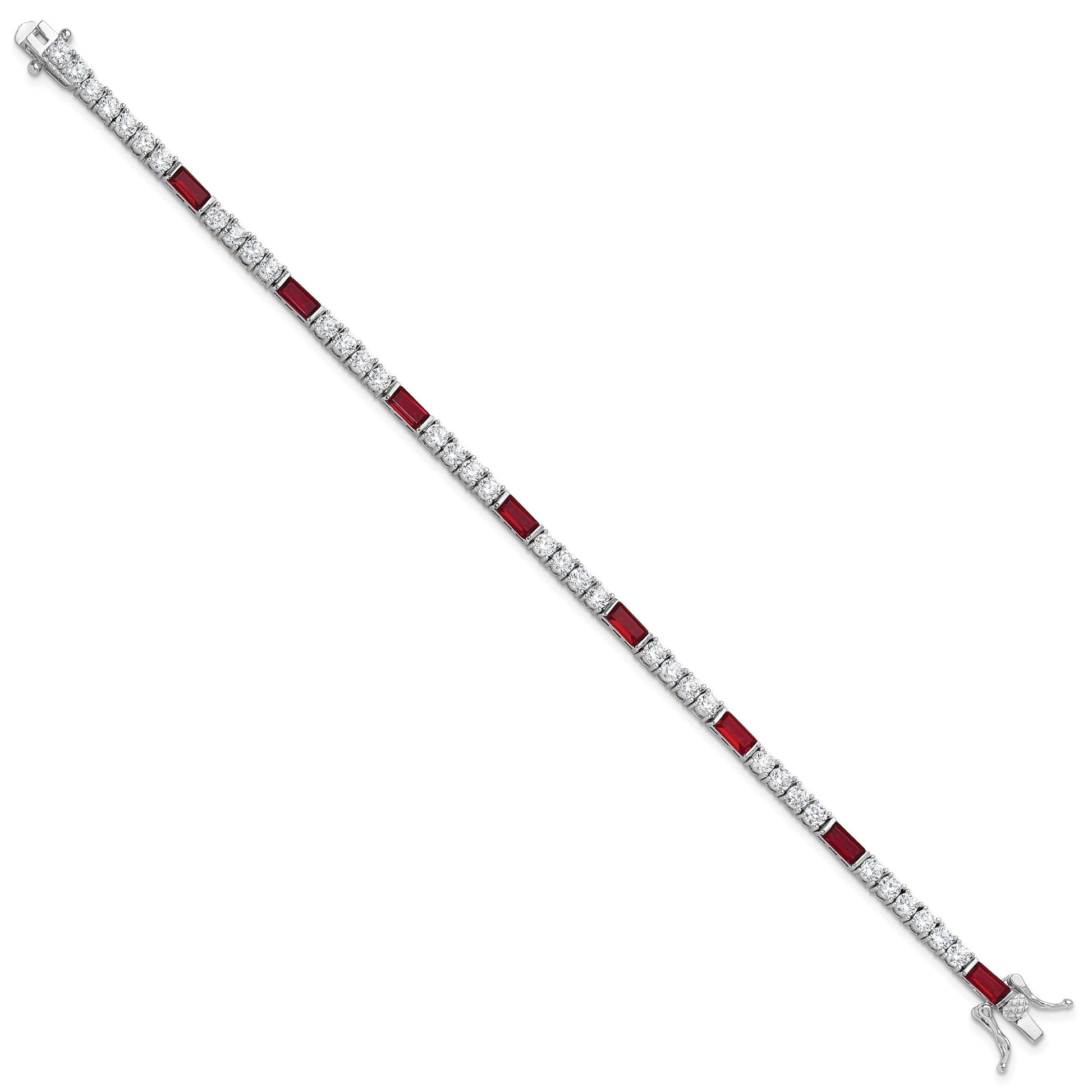Sterling Silver Rhodium-plated Red and White CZ 7.25in Tennis Bracelet