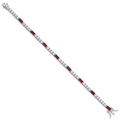 Sterling Silver Rhodium-plated Red and White CZ 7.25in Tennis Bracelet