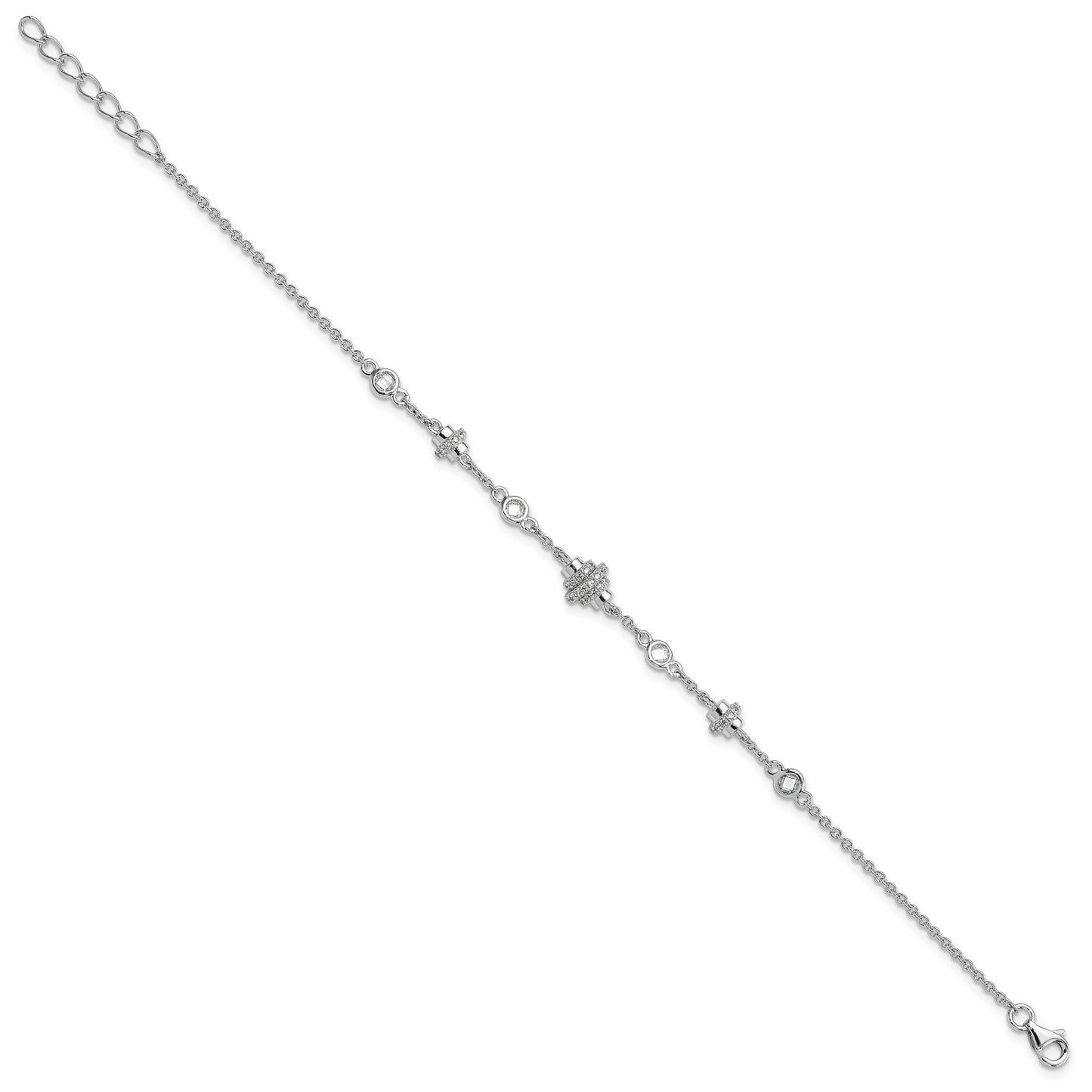 Pure Fire Sterling Silver Rhodium-plated Fancy CZ 7in w/1in ext Bracelet