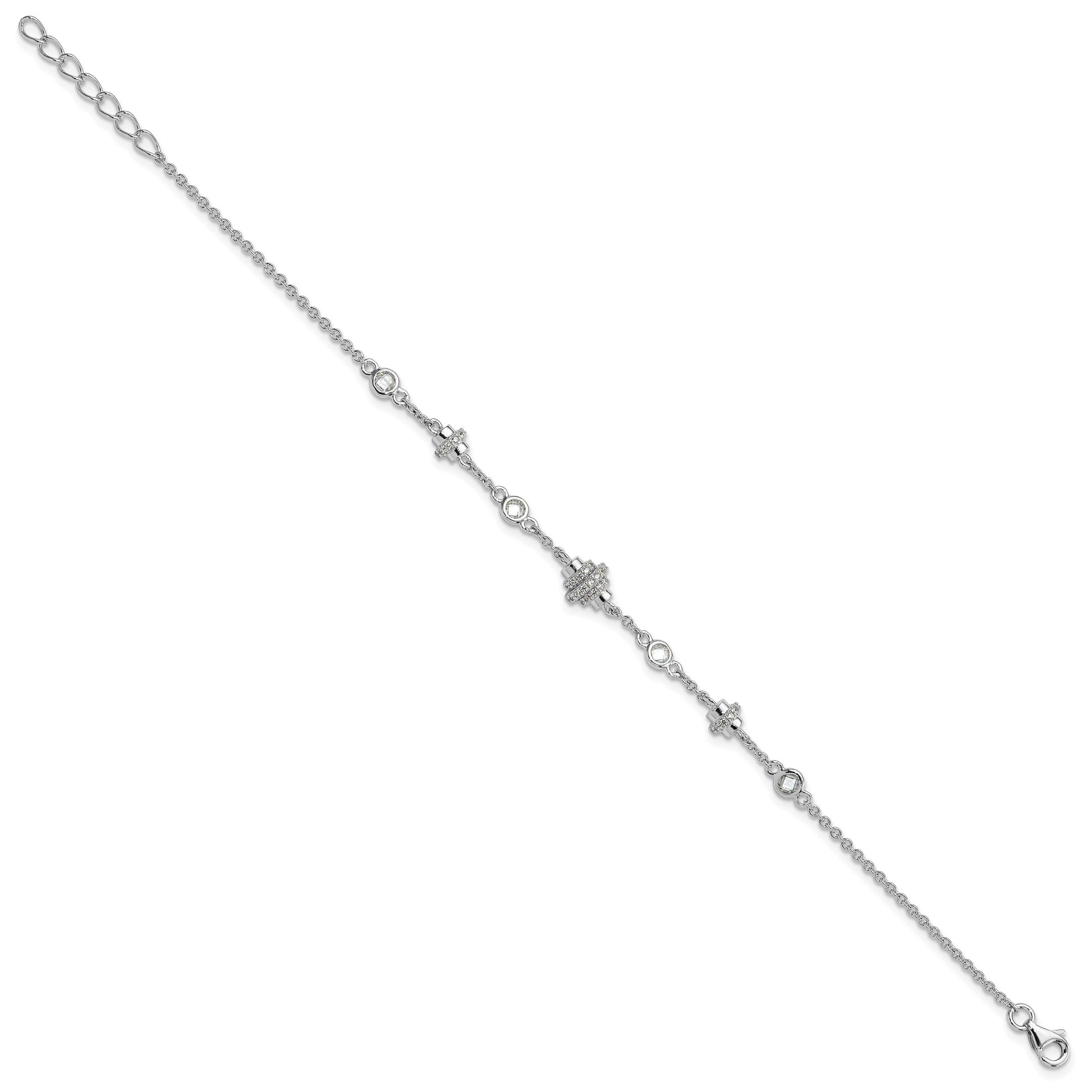 Pure Fire Sterling Silver Rhodium-plated Fancy CZ 7in w/1in ext Bracelet