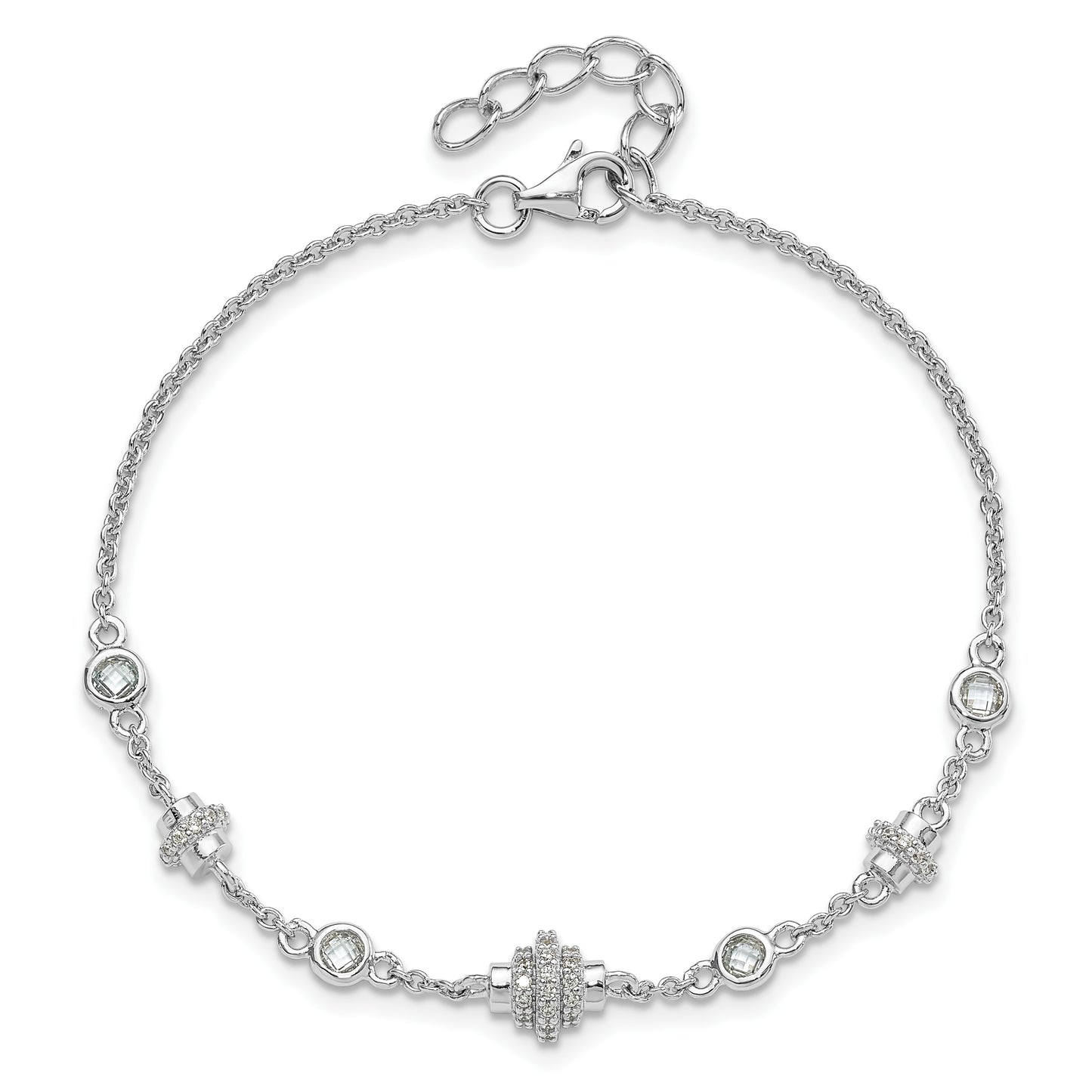 Pure Fire Sterling Silver Rhodium-plated Fancy CZ 7in w/1in ext Bracelet