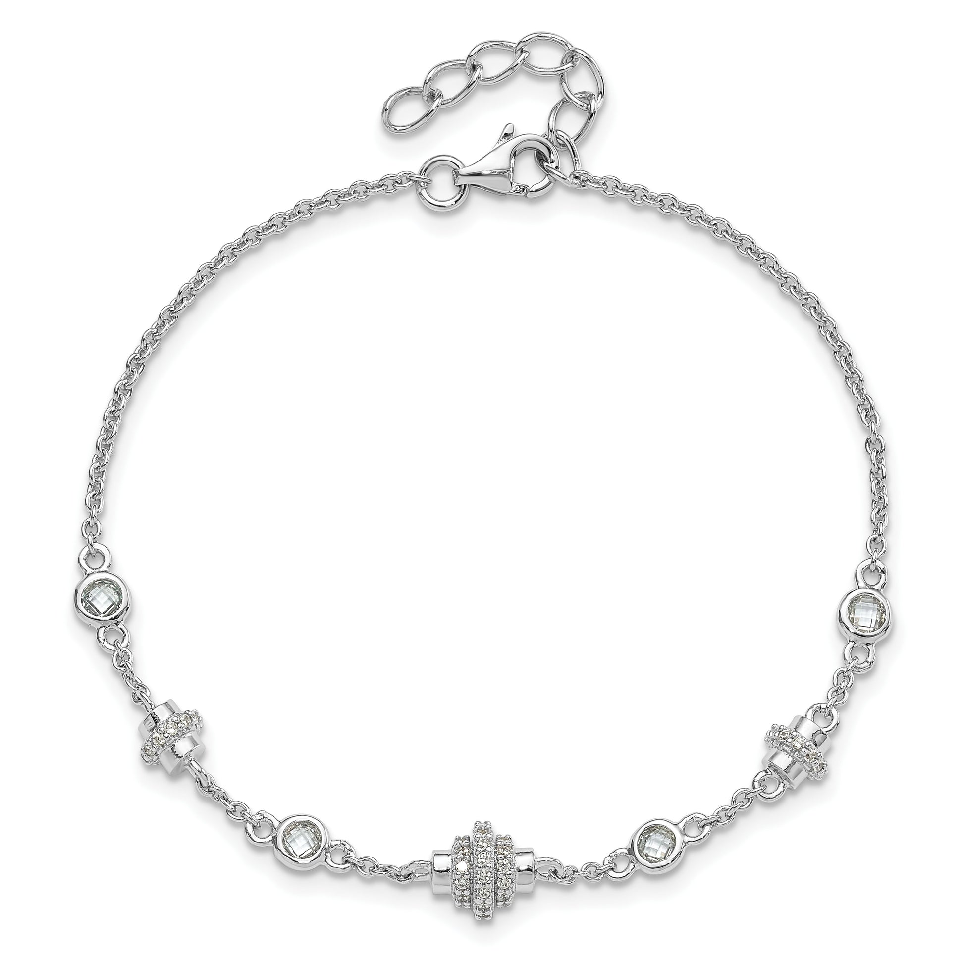 Pure Fire Sterling Silver Rhodium-plated Fancy CZ 7in w/1in ext Bracelet