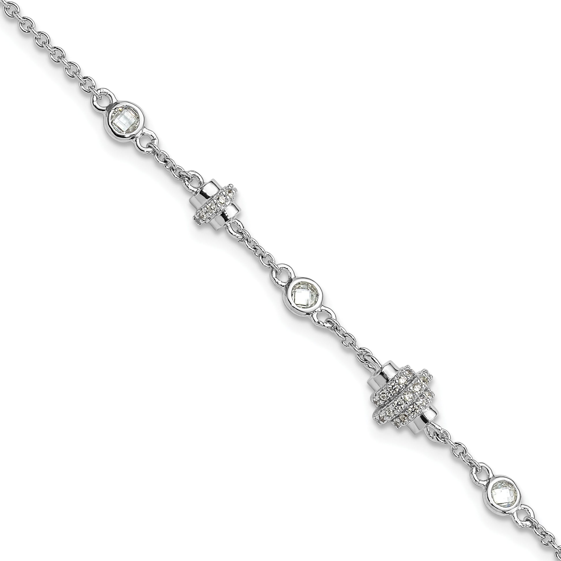 Pure Fire Sterling Silver Rhodium-plated Fancy CZ 7in w/1in ext Bracelet