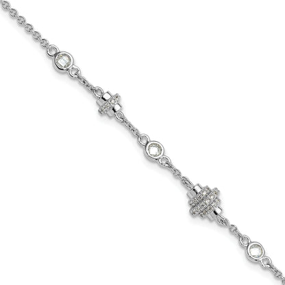 Pure Fire Sterling Silver Rhodium-plated Fancy CZ 7in w/1in ext Bracelet