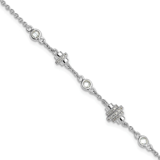 Pure Fire Sterling Silver Rhodium-plated Fancy CZ 7in w/1in ext Bracelet