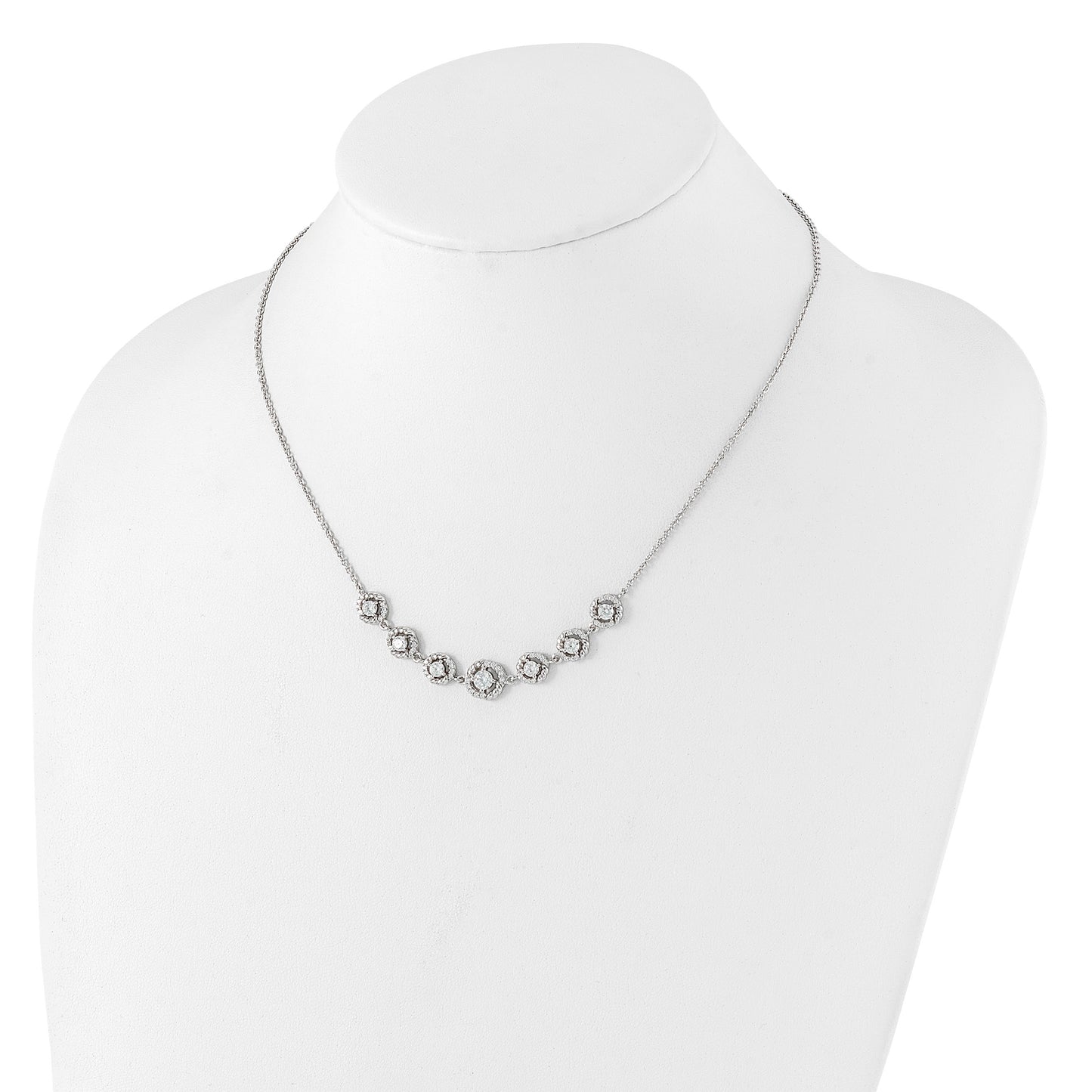 Pure Fire Sterling Silver Rhod-plated Fancy CZ 17in w/2in ext Necklace