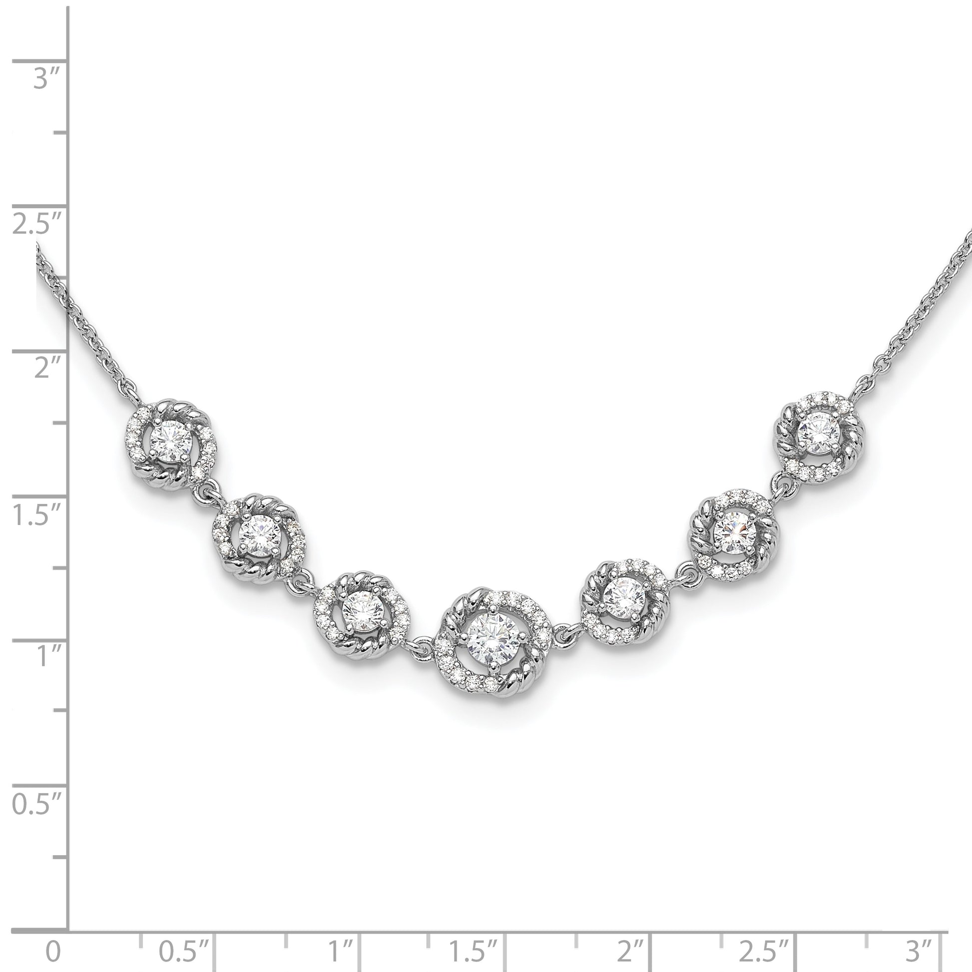 Pure Fire Sterling Silver Rhod-plated Fancy CZ 17in w/2in ext Necklace