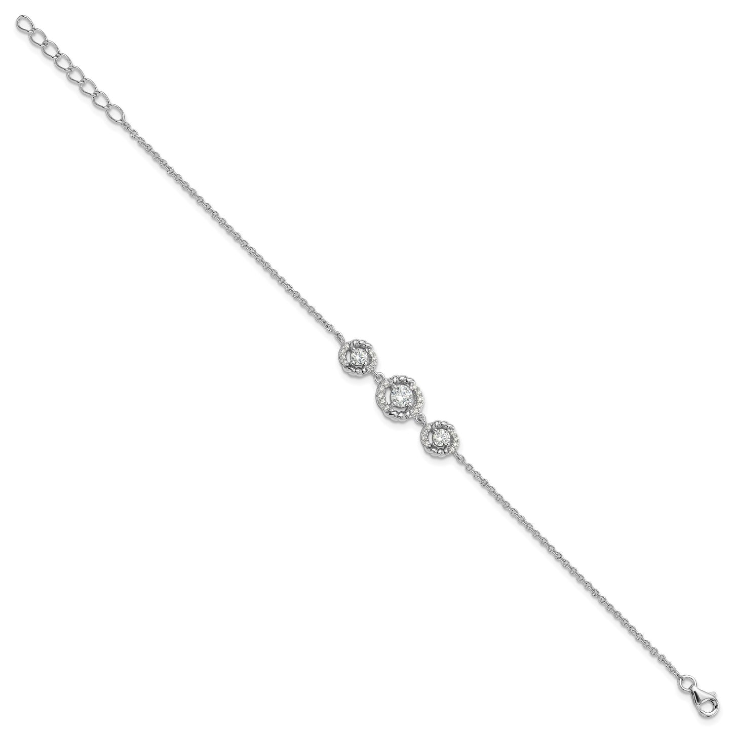Pure Fire Sterling Silver Rhod-plated Fancy CZ 7in w/1in ext Bracelet
