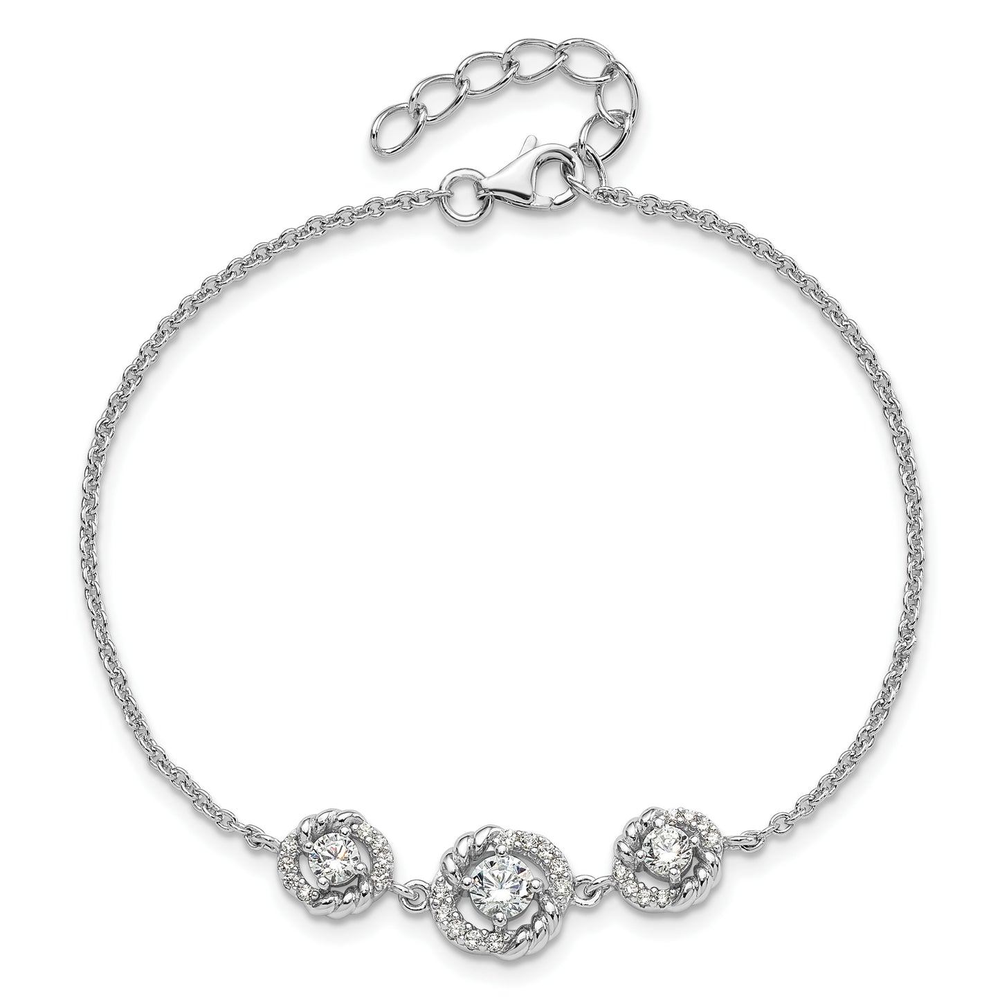 Pure Fire Sterling Silver Rhod-plated Fancy CZ 7in w/1in ext Bracelet