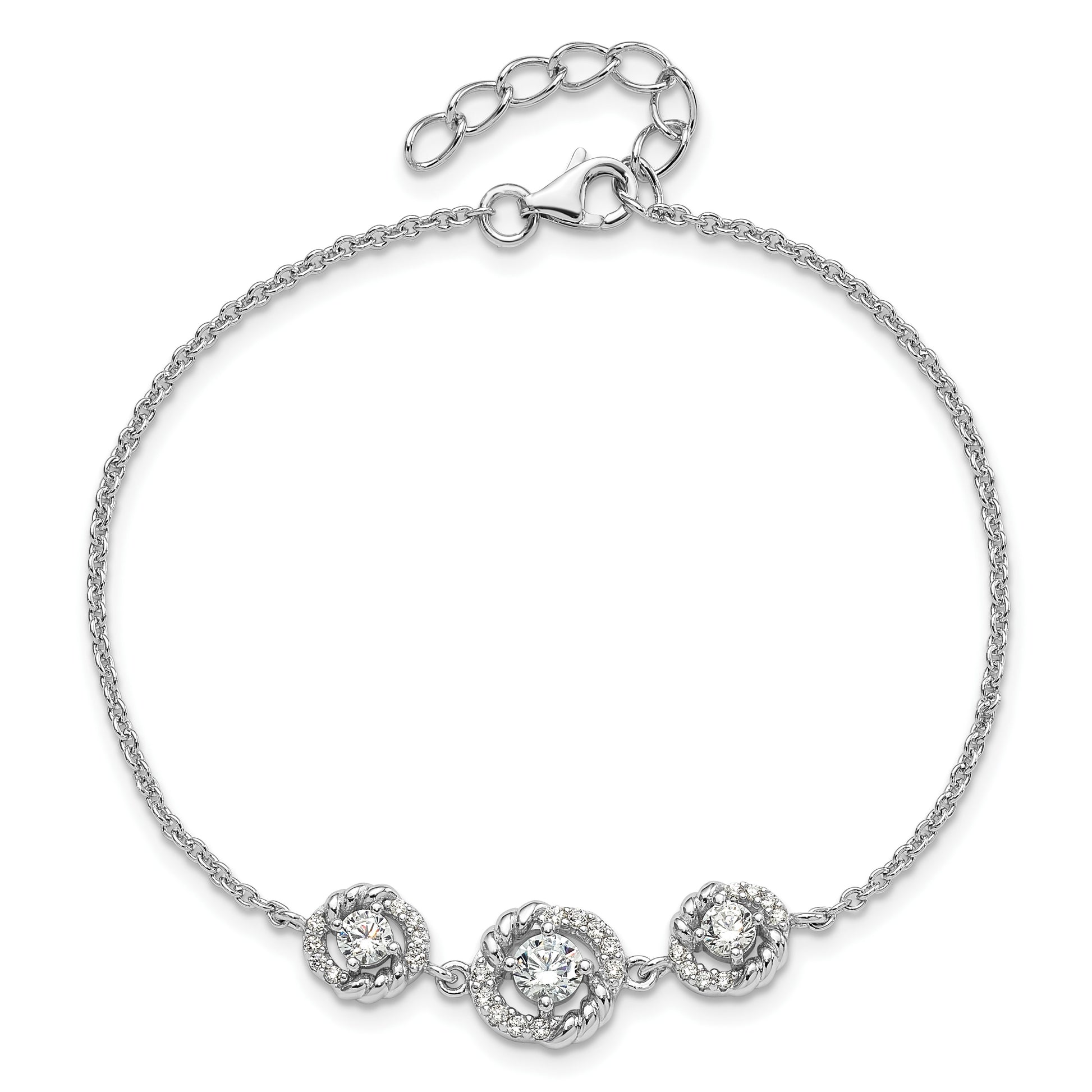 Pure Fire Sterling Silver Rhod-plated Fancy CZ 7in w/1in ext Bracelet