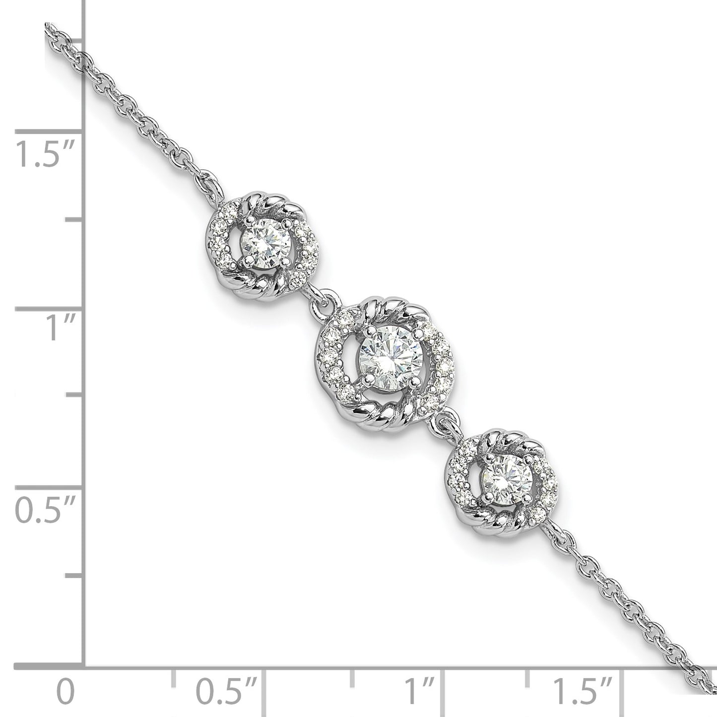 Pure Fire Sterling Silver Rhod-plated Fancy CZ 7in w/1in ext Bracelet