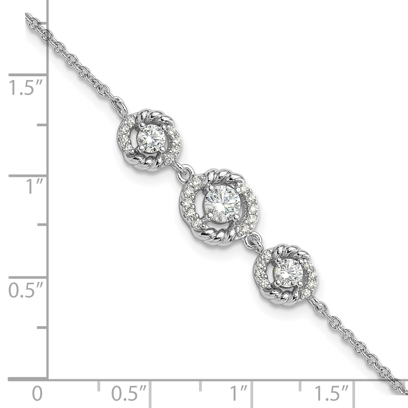 Pure Fire Sterling Silver Rhod-plated Fancy CZ 7in w/1in ext Bracelet