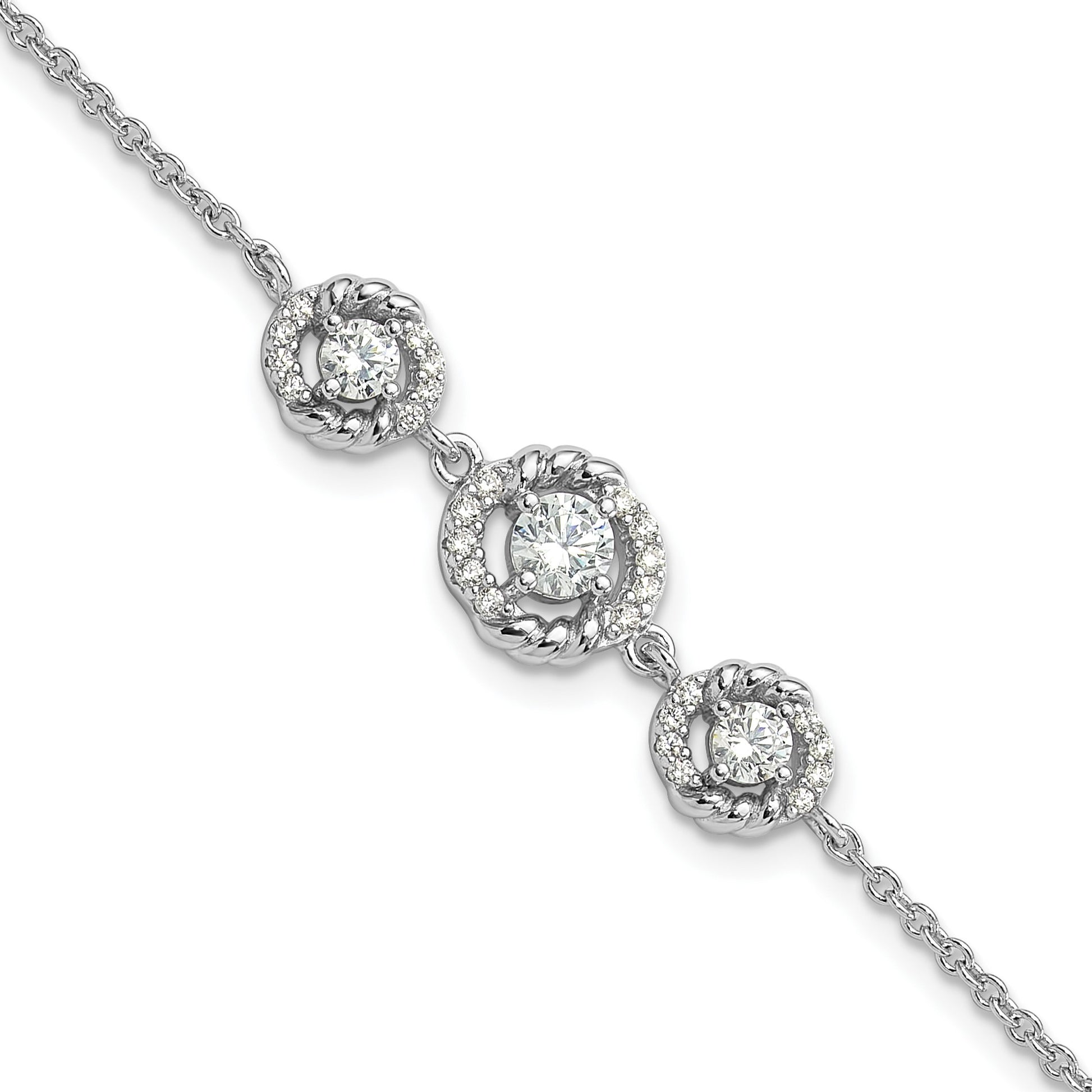 Pure Fire Sterling Silver Rhod-plated Fancy CZ 7in w/1in ext Bracelet