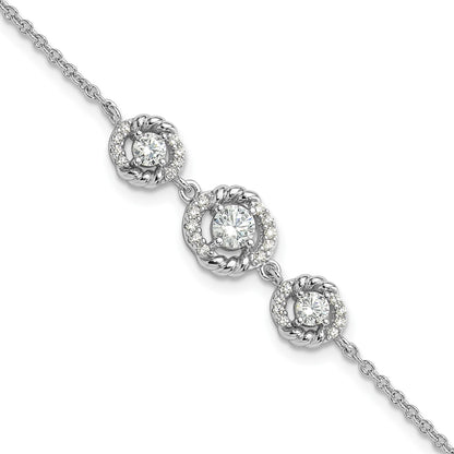 Pure Fire Sterling Silver Rhod-plated Fancy CZ 7in w/1in ext Bracelet