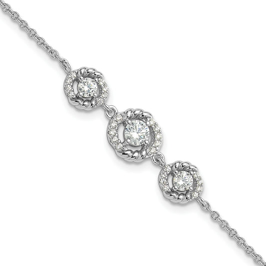 Pure Fire Sterling Silver Rhod-plated Fancy CZ 7in w/1in ext Bracelet