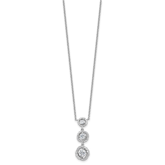 Pure Fire Sterling Silver Rhod-plated Fancy 16in w/2in ext CZ Dangle Neckla