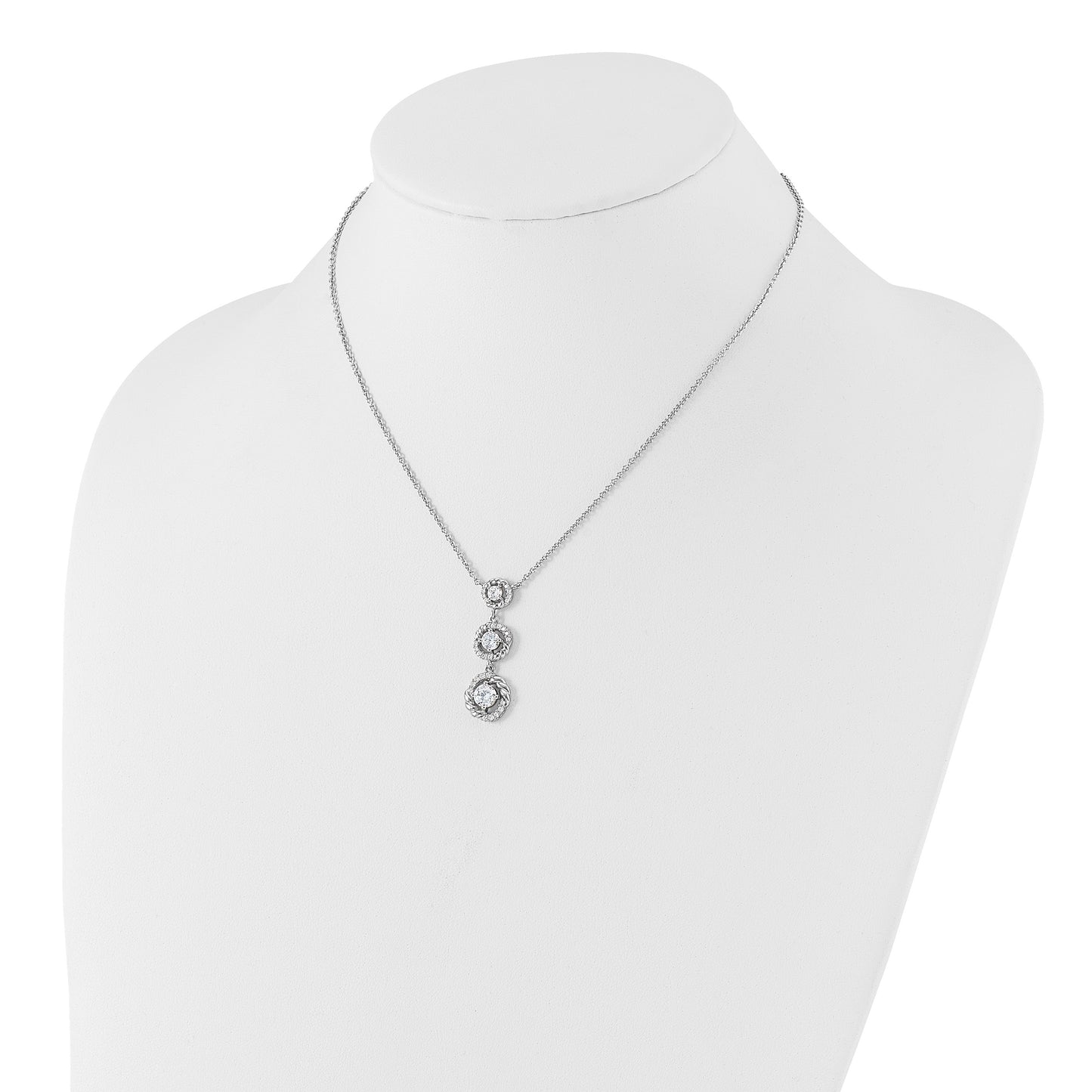 Pure Fire Sterling Silver Rhod-plated Fancy 16in w/2in ext CZ Dangle Neckla