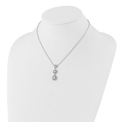 Pure Fire Sterling Silver Rhod-plated Fancy 16in w/2in ext CZ Dangle Neckla