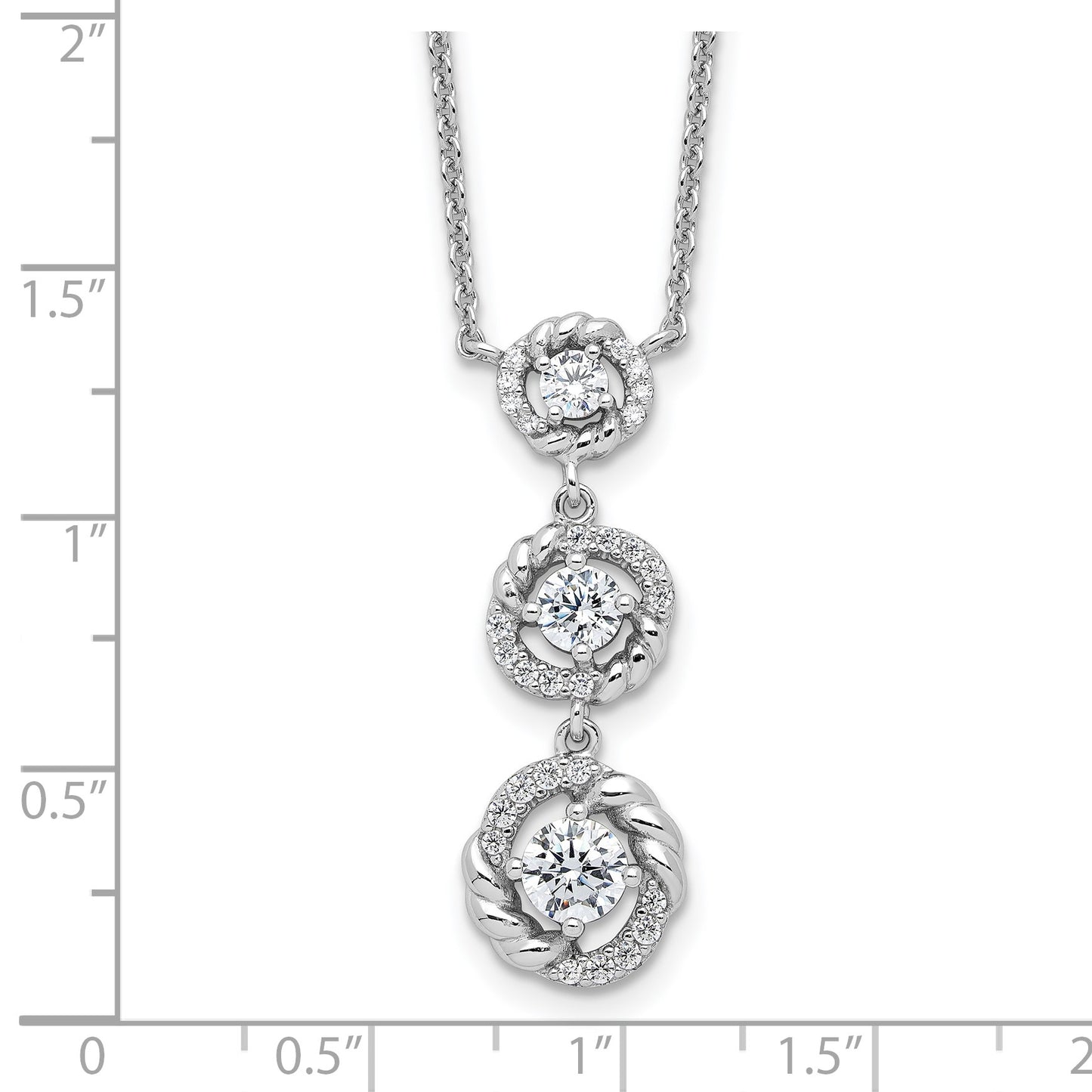 Pure Fire Sterling Silver Rhod-plated Fancy 16in w/2in ext CZ Dangle Neckla