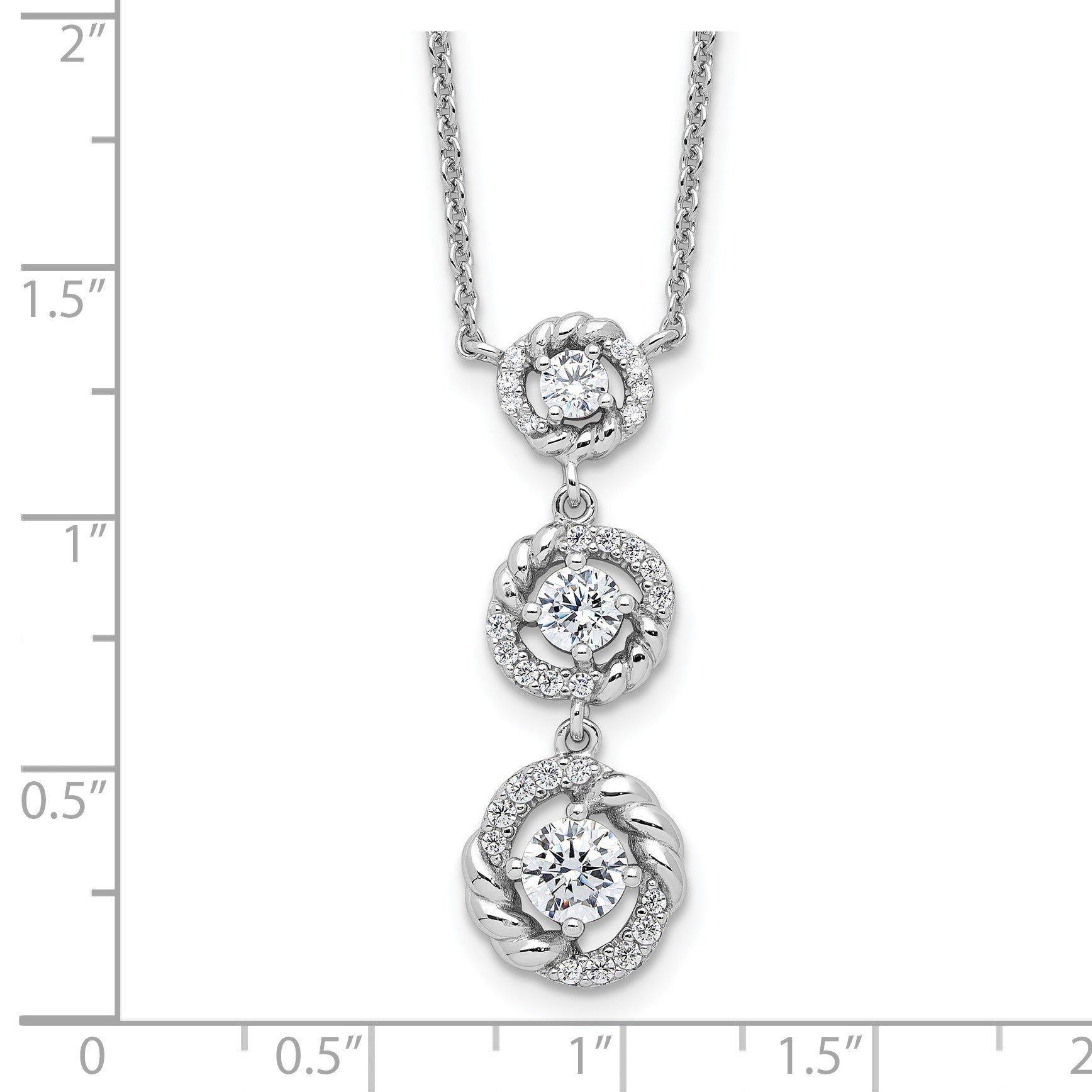 Pure Fire Sterling Silver Rhod-plated Fancy 16in w/2in ext CZ Dangle Neckla