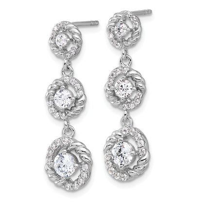 Pure Fire Sterling Silver Rhod-plated CZ Dangle Post Earrings