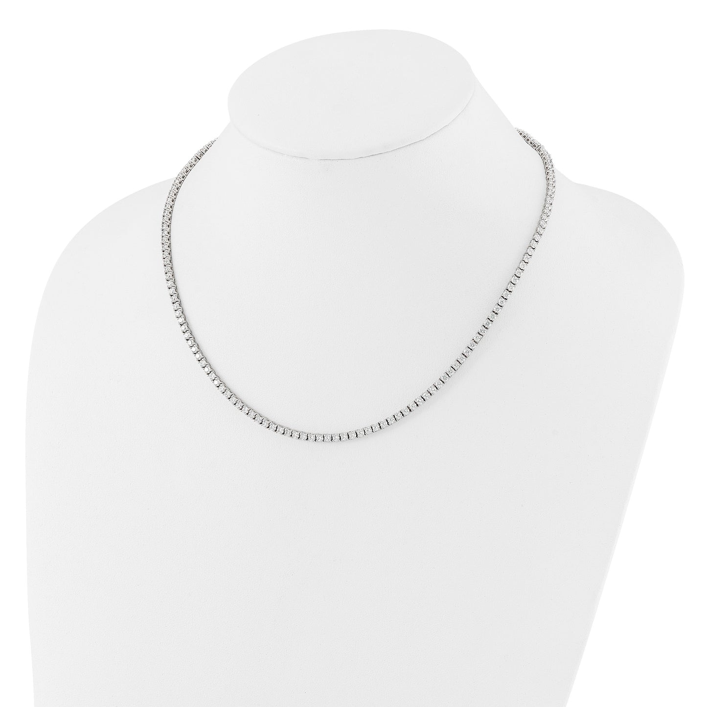 Sterling Silver Rhodium-plated Polished CZ Tennis Necklace