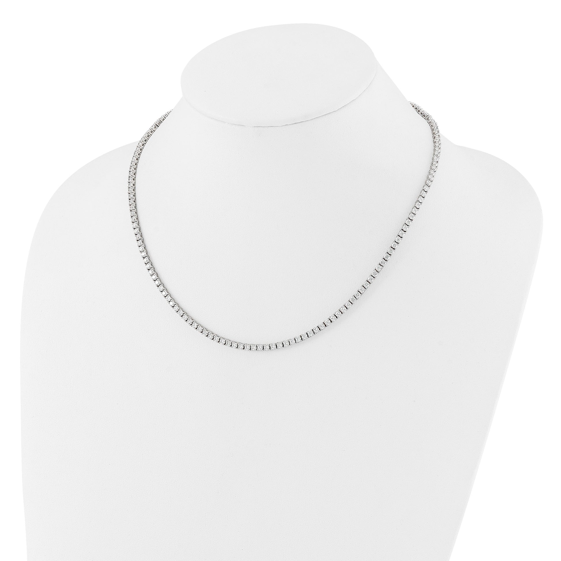 Sterling Silver Rhodium-plated Polished CZ Tennis Necklace