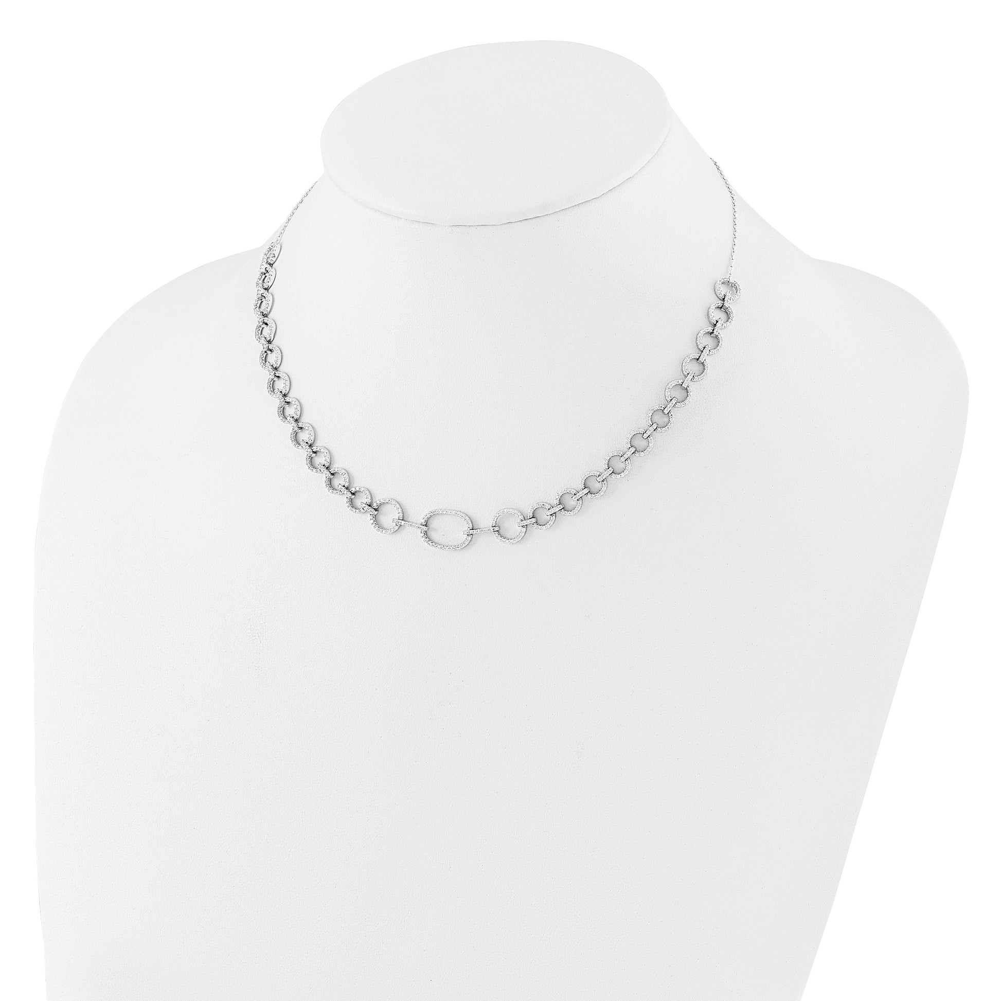 Sterling Silver Rhodium-plated CZ Circle Open Link 16in w/2in ext Necklace