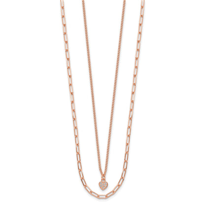 Sterling Silver Rose Gold-plated CZ Heart 17in w/2in ext. Necklace