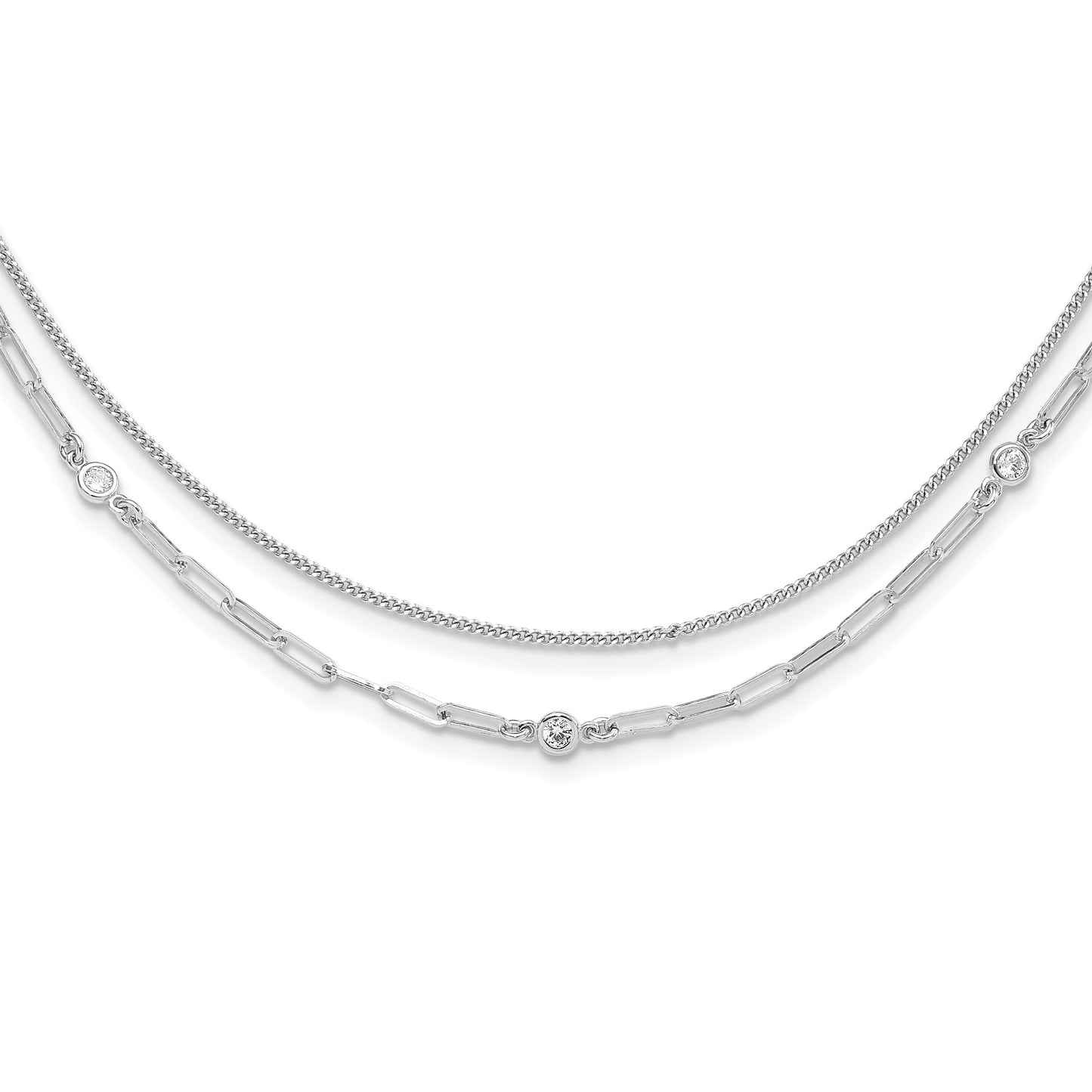 Sterling Silver Rhodium-plated CZ 2 Strand 17in w/2in ext. Necklace