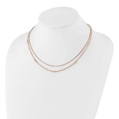 Sterling Silver Rose Gold-plated CZ 2 Strand 17in w/2in ext. Necklace