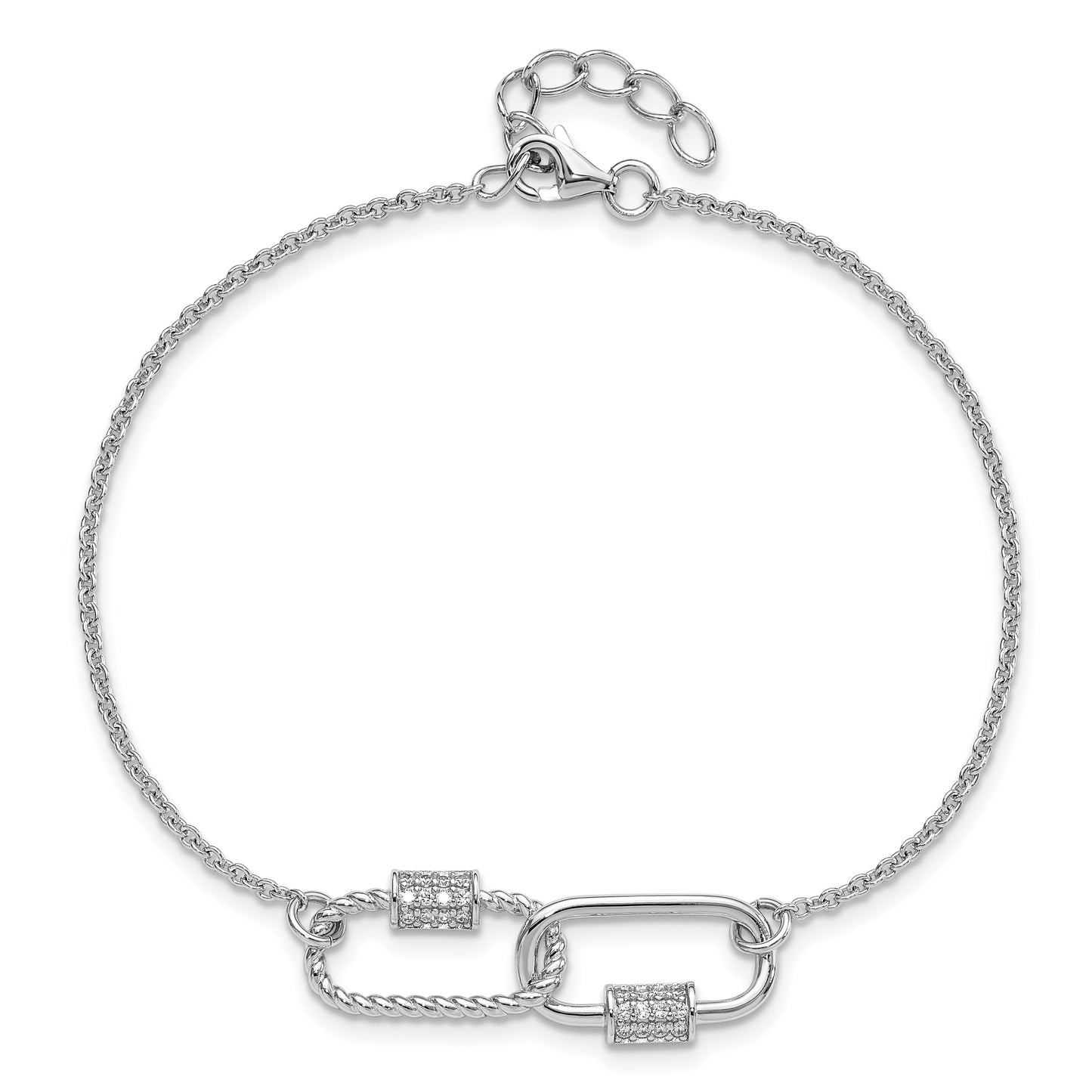 Pure Fire Sterling Silver Rhodium-plated 7.5in w/1in ext CZ Bracelet
