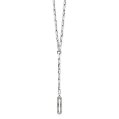 Sterling Silver Rhodium-plated Paperclip Link CZ 16in w/1.75in ext. Necklac