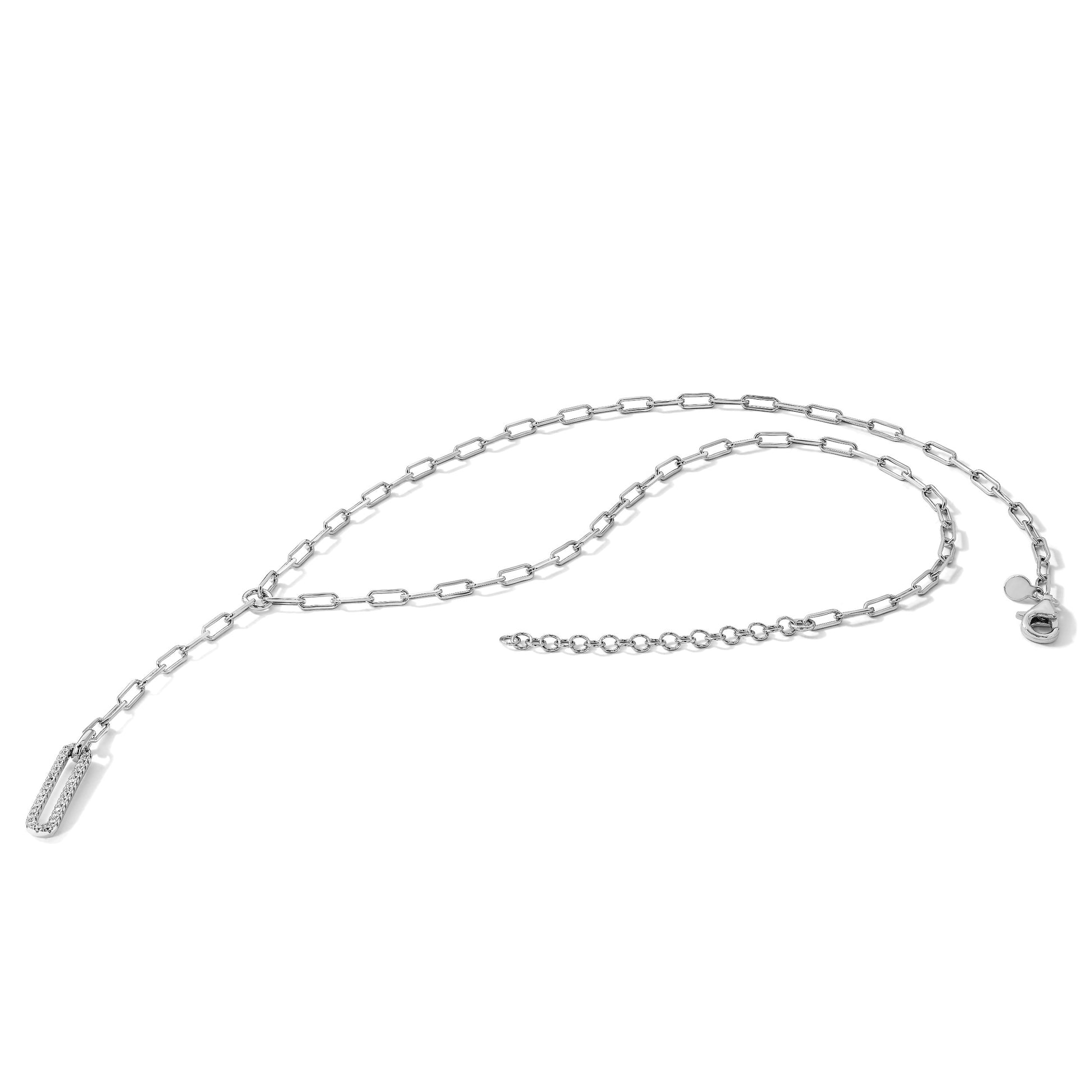 Sterling Silver Rhodium-plated Paperclip Link CZ 16in w/1.75in ext. Necklac