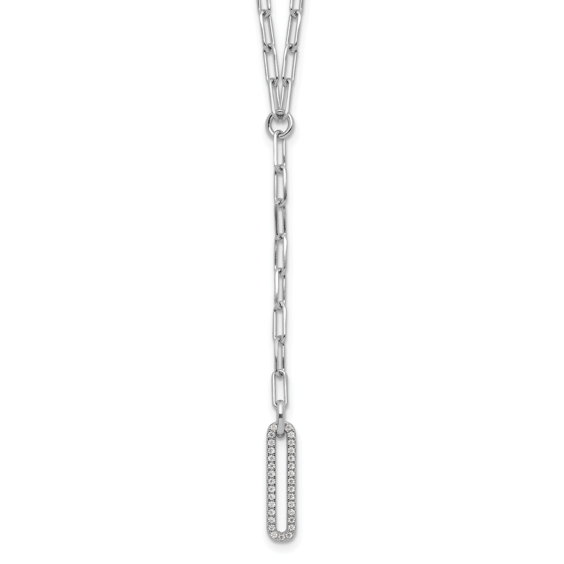 Sterling Silver Rhodium-plated Paperclip Link CZ 16in w/1.75in ext. Necklac