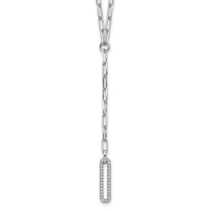 Sterling Silver Rhodium-plated Paperclip Link CZ 16in w/1.75in ext. Necklac