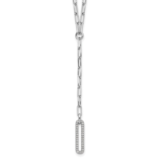 Sterling Silver Rhodium-plated Paperclip Link CZ 16in w/1.75in ext. Necklac